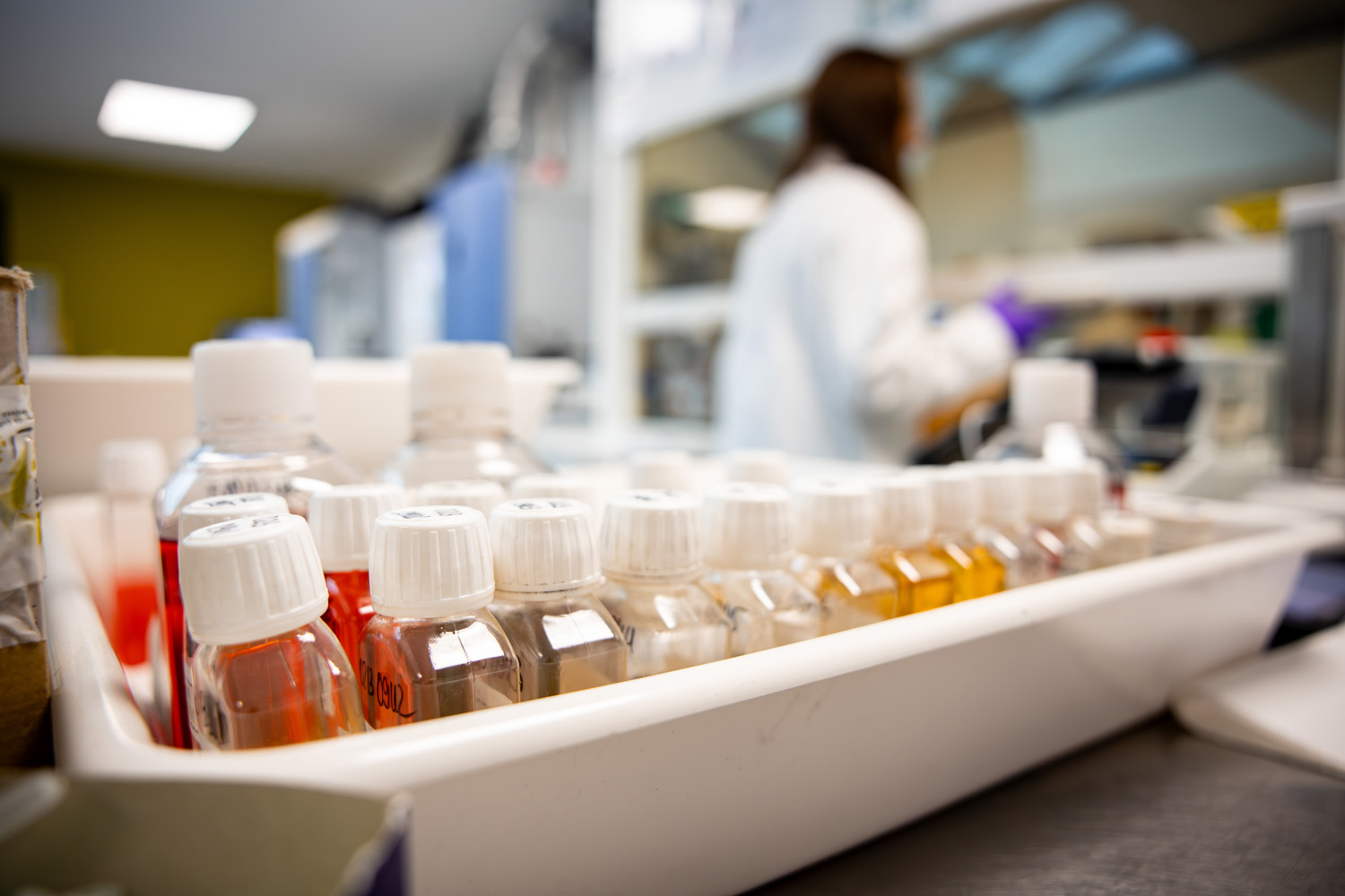 Flacons d’échantillons de fluides en laboratoire